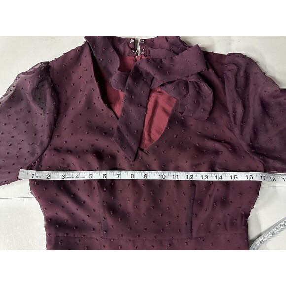 Modcloth Apogee of Elegance Swiss Dot Chiffon Burgundy Fit Flare Dress 6 AQ3513f - Picture 10 of 16